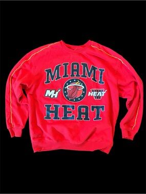 NBA Miami Heat Red Crewneck Sweatshirt with Yellow Piping